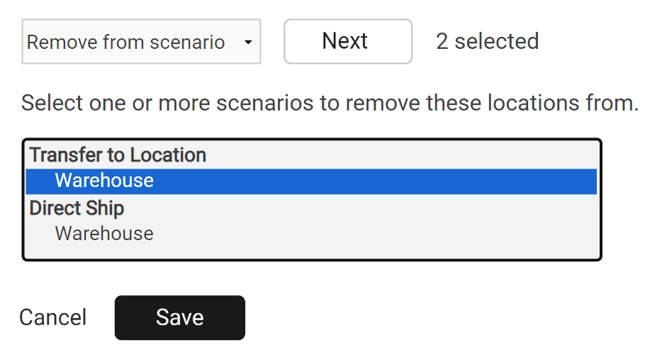 The Remove from Scenario action with example scenarios