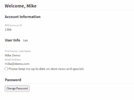 The welcome page for a B2B seller on the storefront