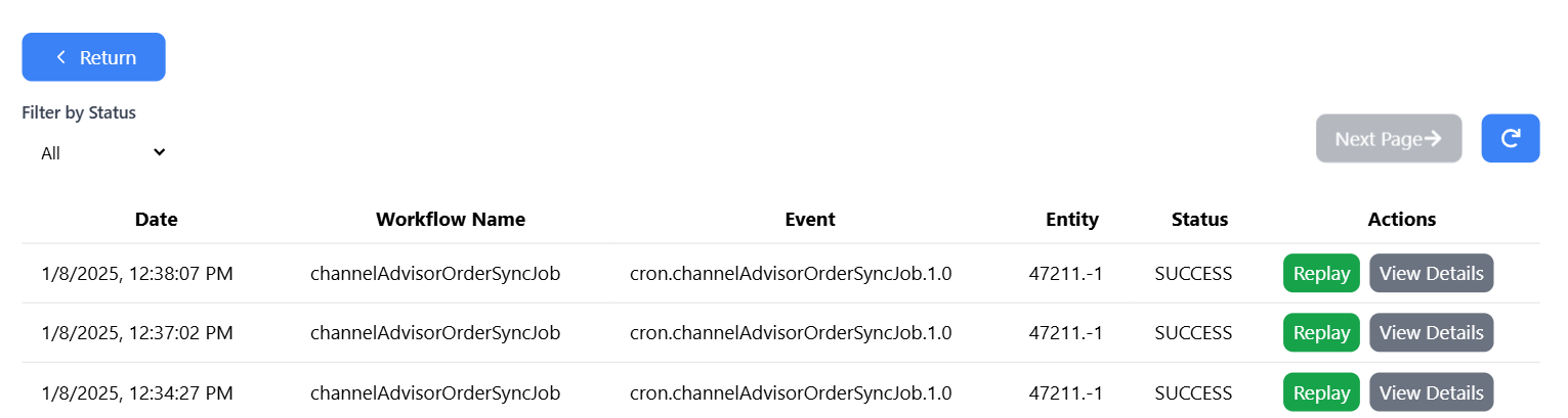 Example logs of order syncs