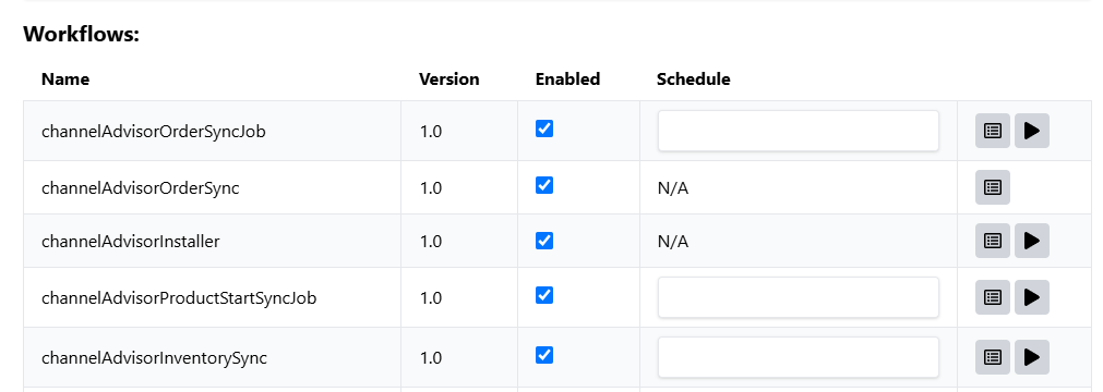 Enabled workflows in the application settings