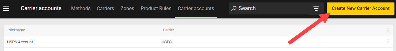 The Carrier Accounts page with a callout for the Create button
