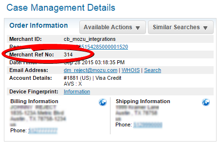Callout of a merchant reference number in CyberSource