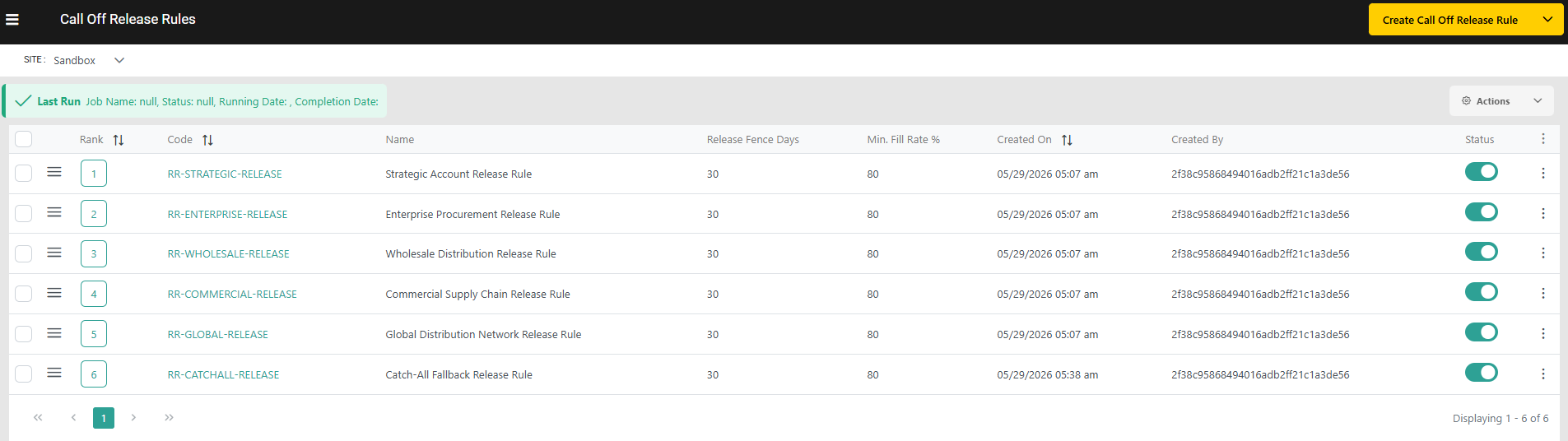 Release Rules List View
