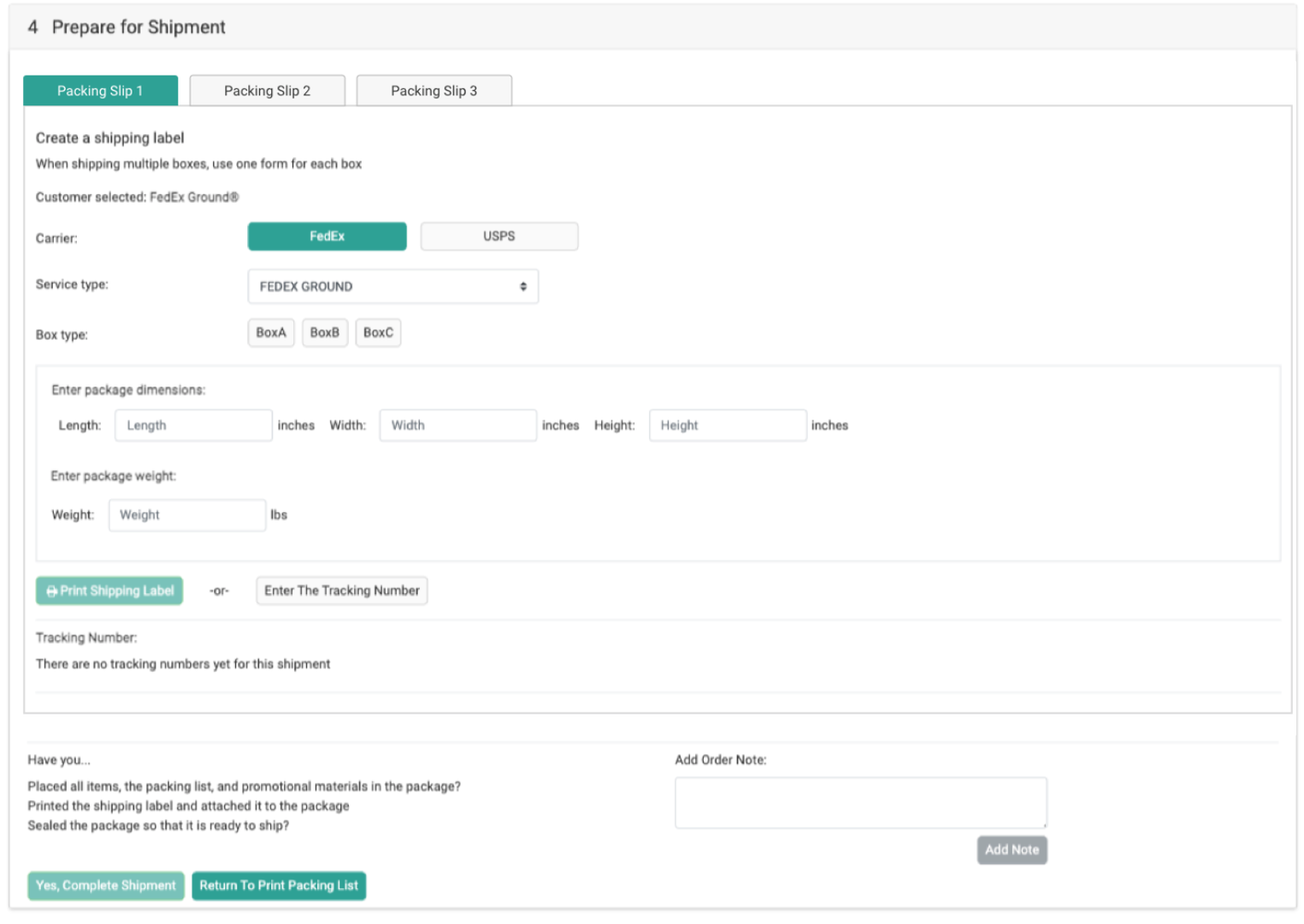Example of the Prepare for Shipment step