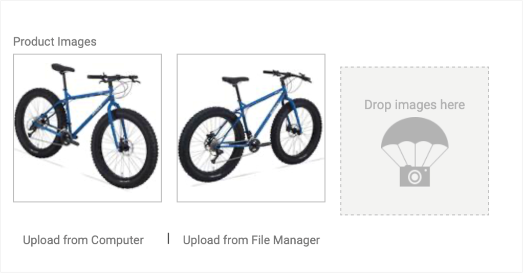 Example product images being uploaded in the product catalog