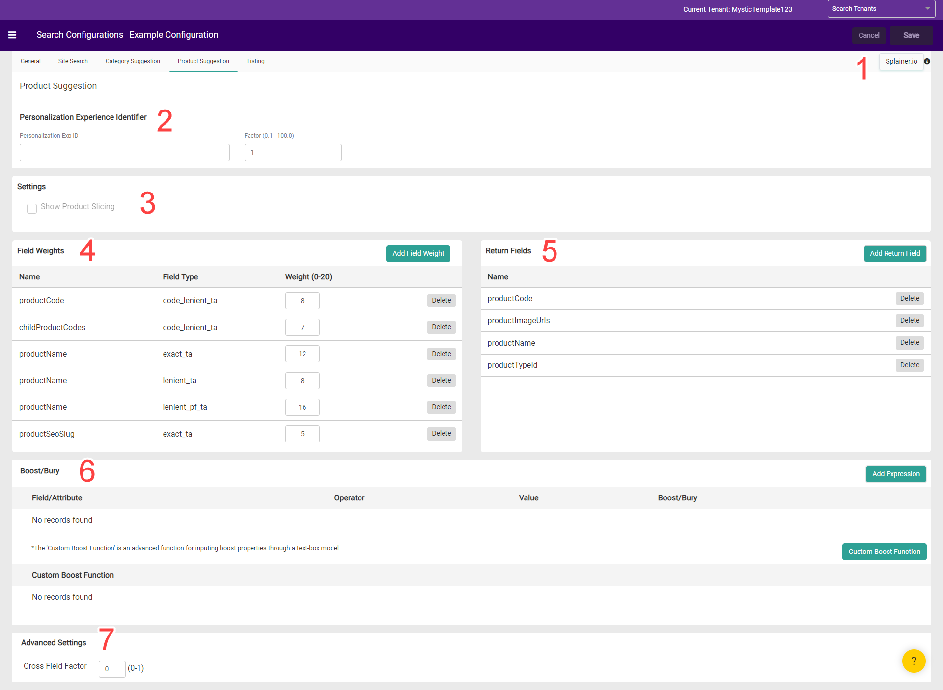 Screenshot of the Product Suggestion with numbered options