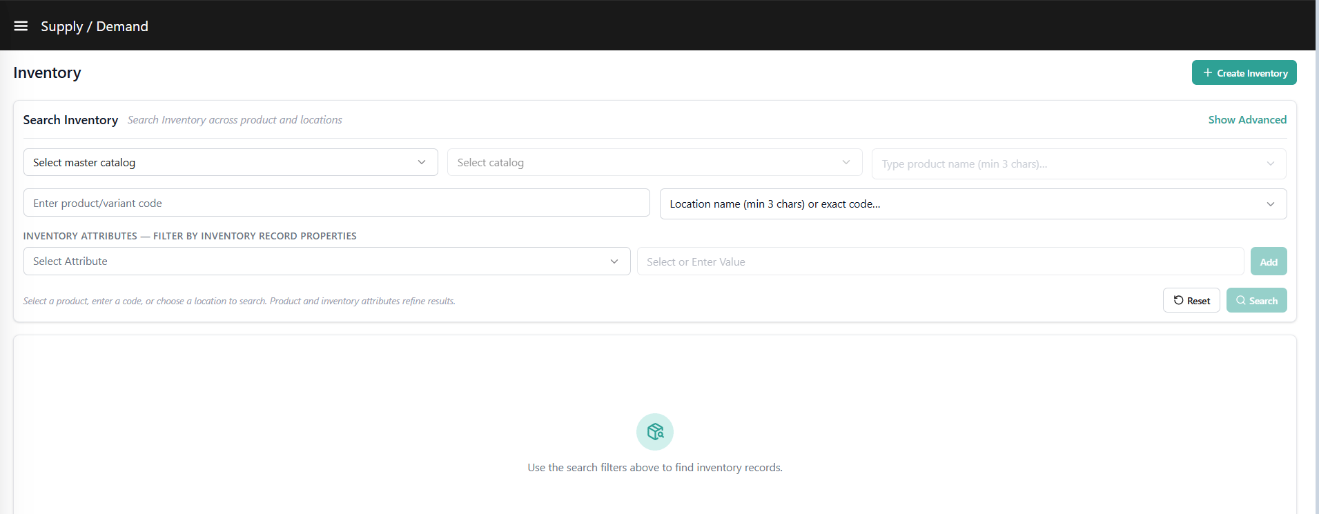 Search Section Main Inventory Supply Demand UI