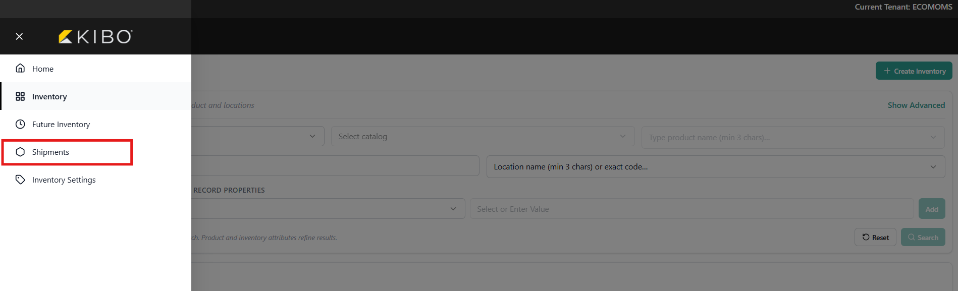 Shipmentpage Leftnav Menu