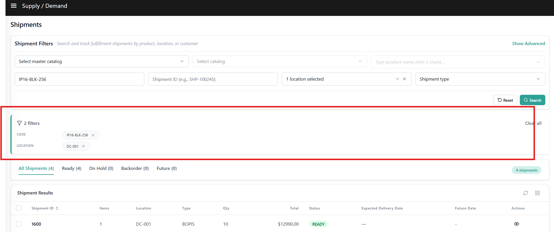 Shipments Page Prefilteredwithallocations