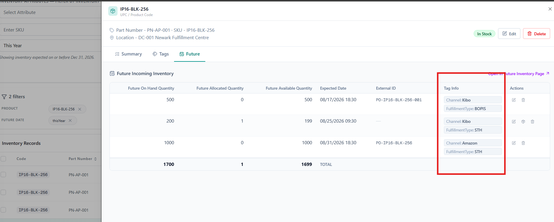 Taginfo Future Inventory Main Inventory Page