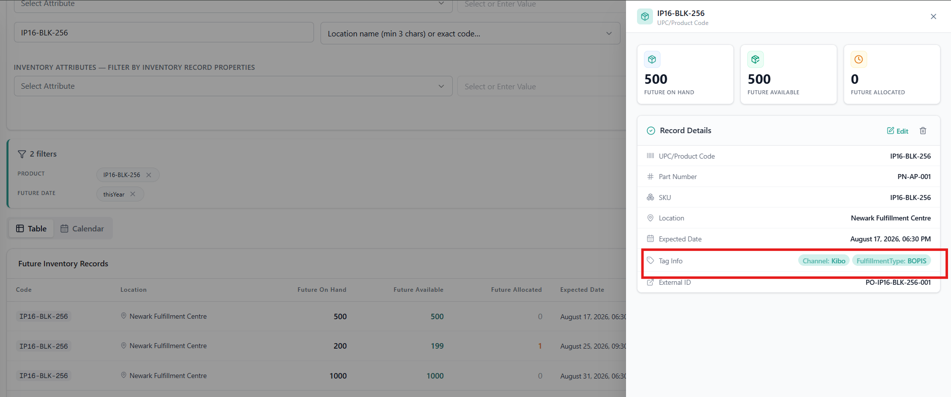 View Tags Future Inventory Page