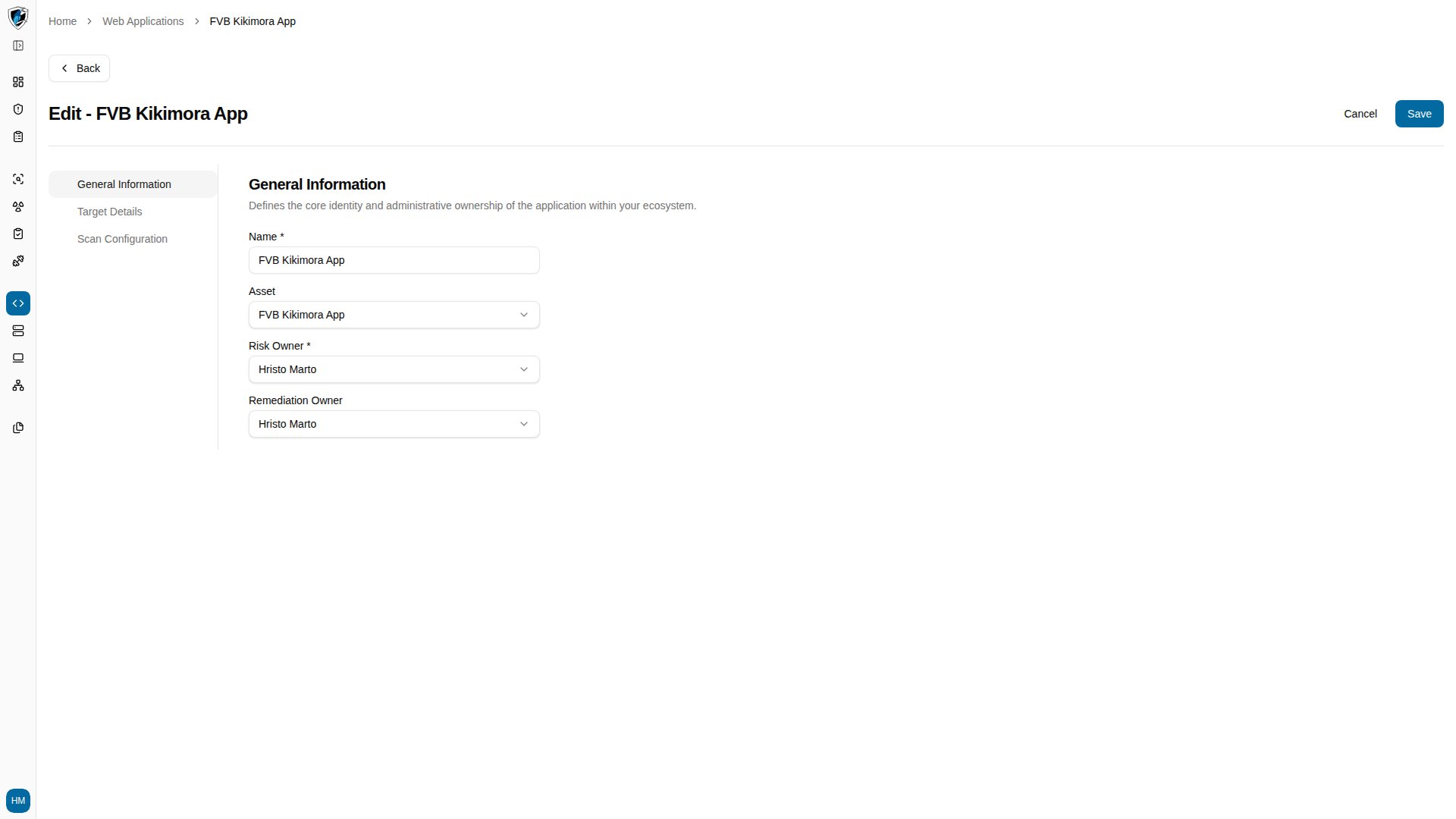 Edit web application form with values pre-filled from the stored application record