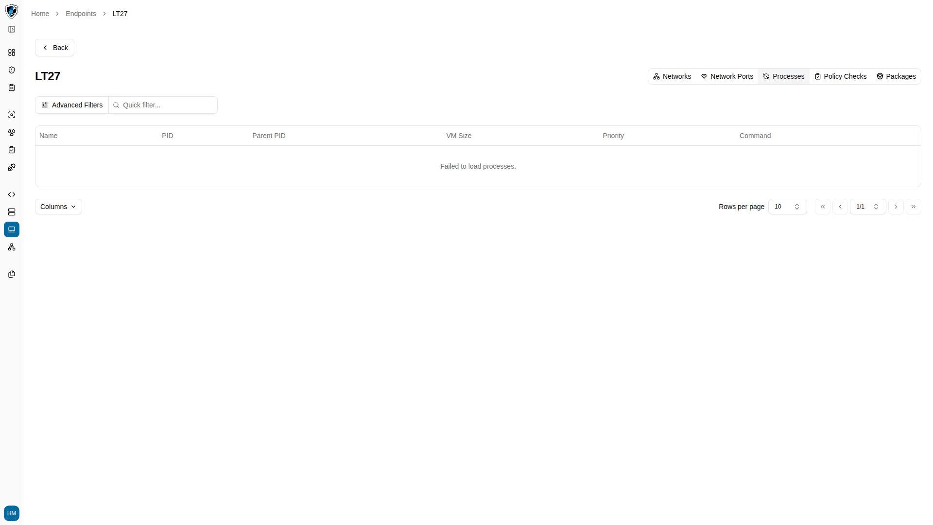 Processes tab listing PIDs, process names and paths, owners, and CPU and memory usage