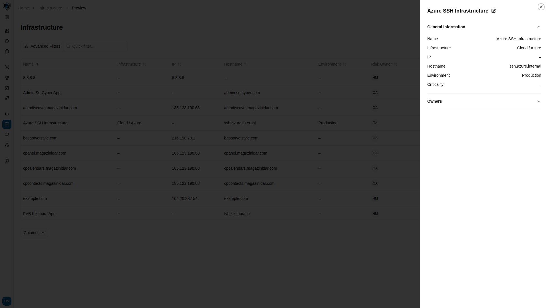 Asset preview drawer open with the general information section expanded