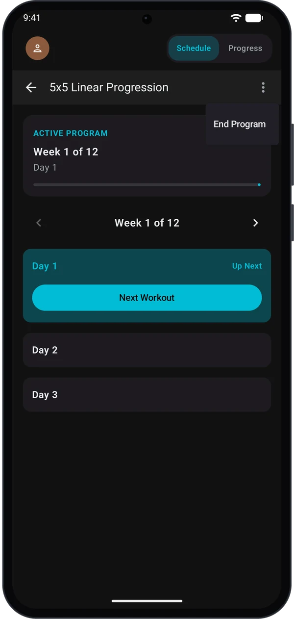 Program screen menu with End Program