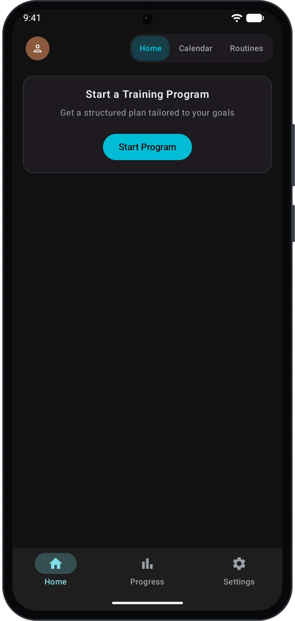Home tab with the Start a Training Program card