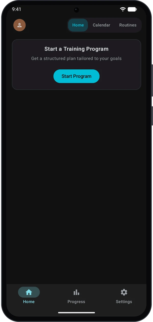 Home tab with the Start a Training Program card