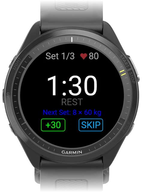 Garmin watch rest timer counting down from 1:30