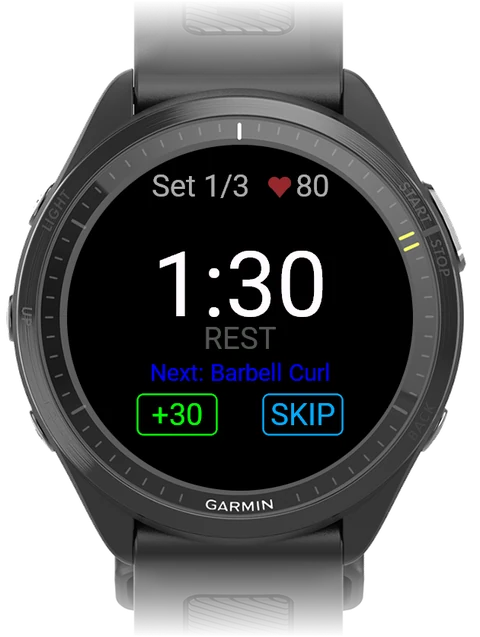 Rest timer after the superset showing Next: Barbell Curl