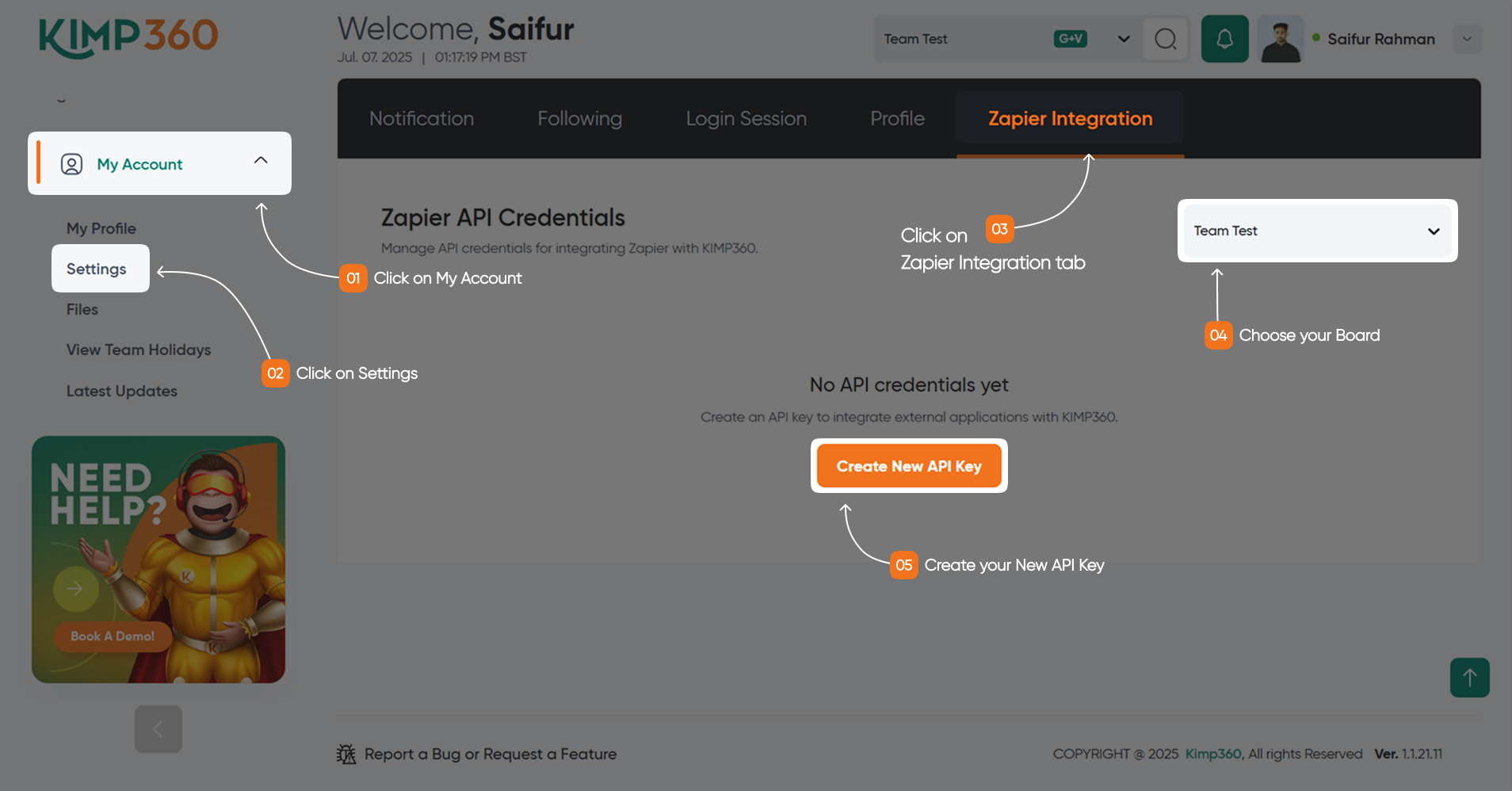 Kimp360 API key
page