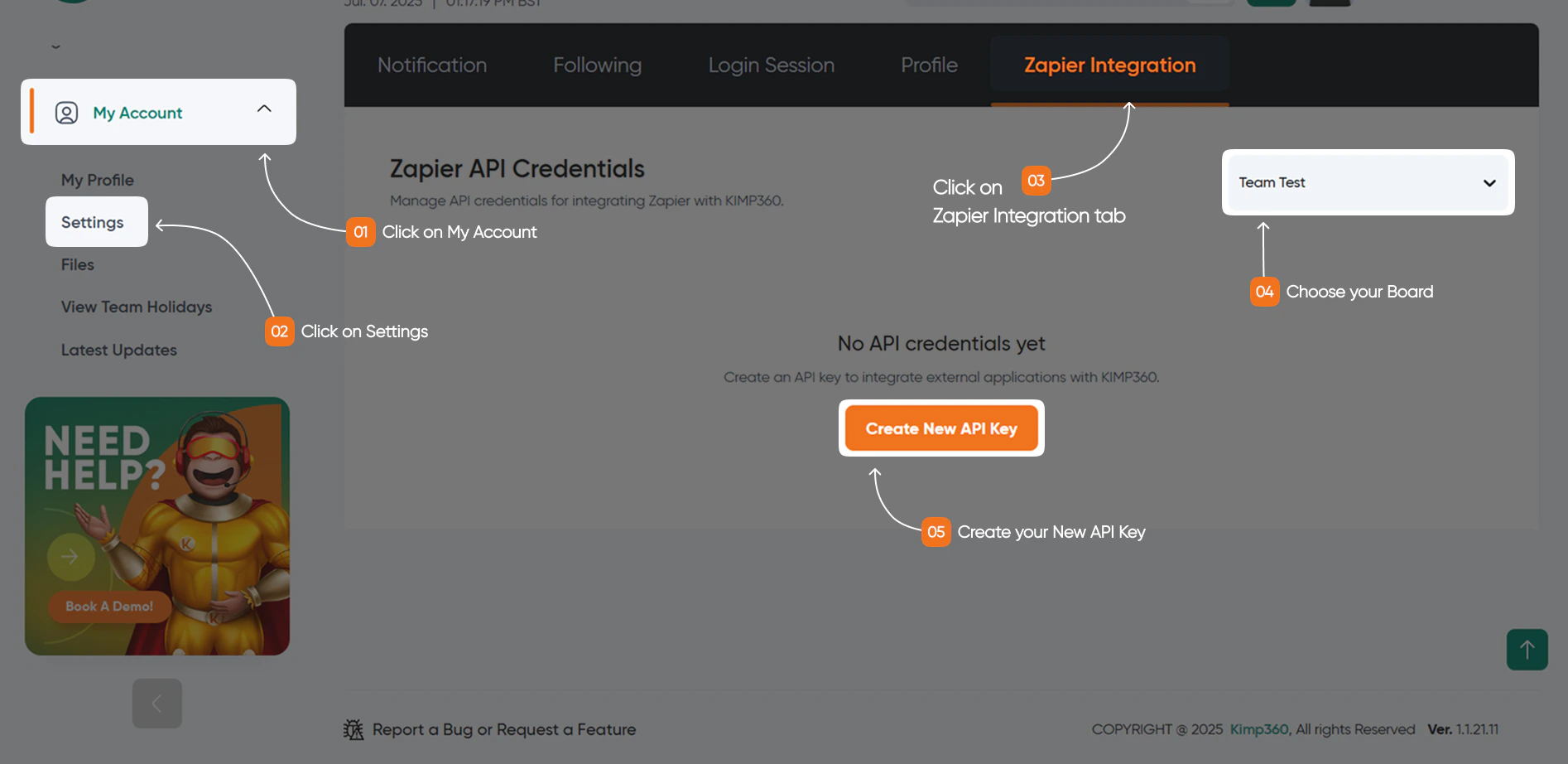 KIMP360 API key
page