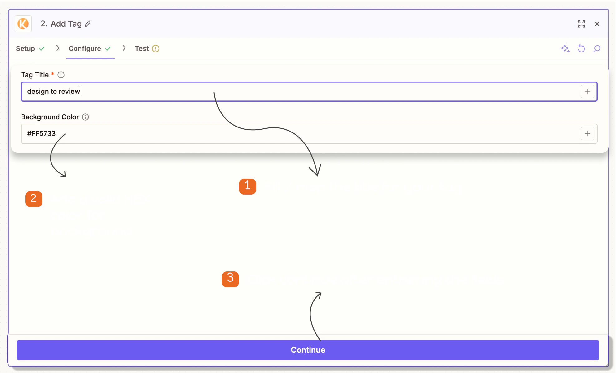 Add tag configuration in Zapier