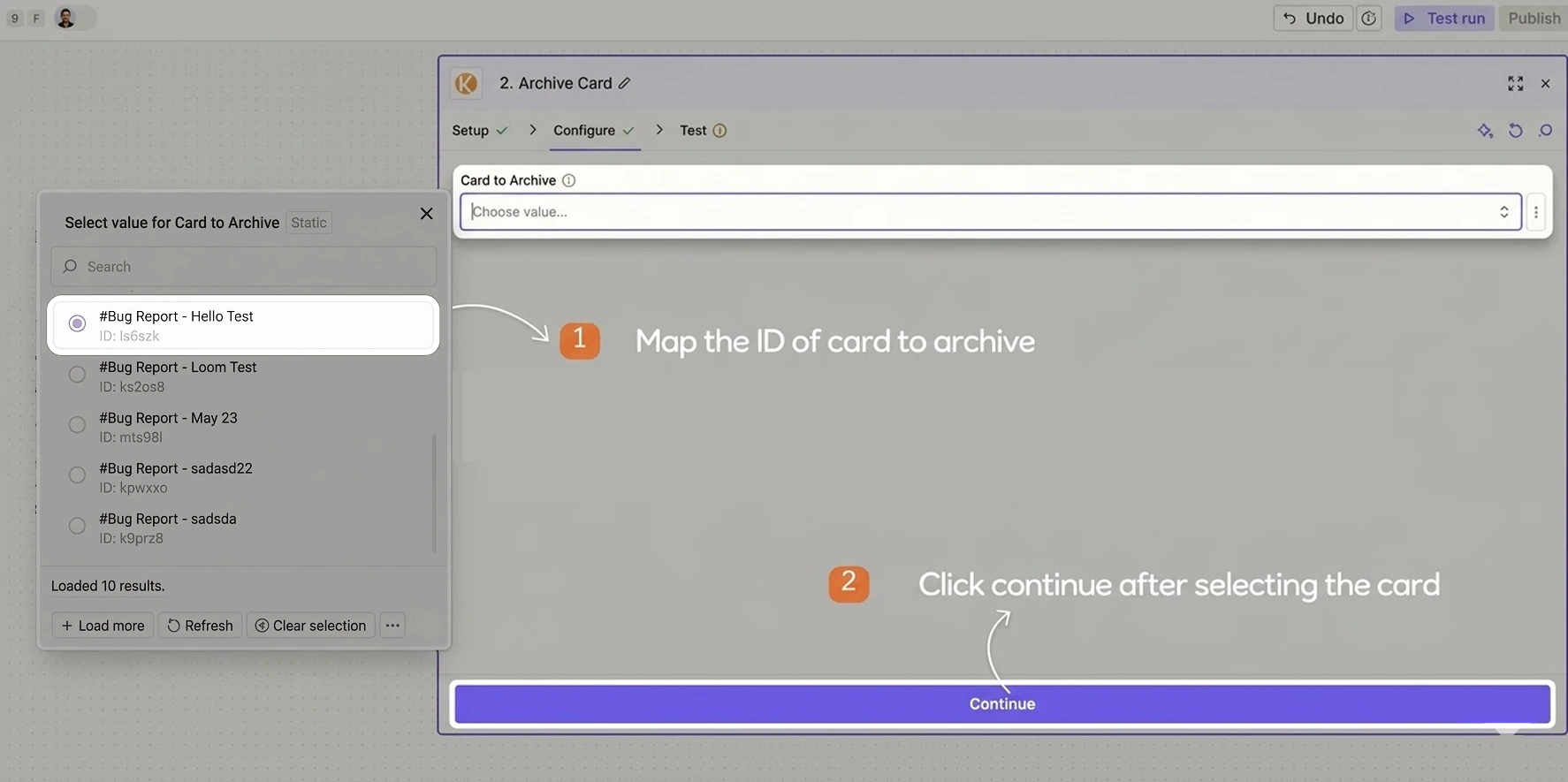 Archive task configuration in Zapier