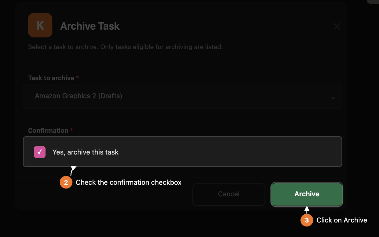 Select task to archive