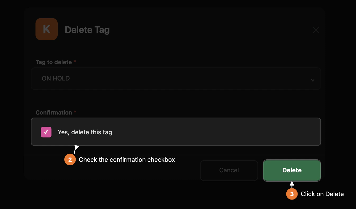 Select tag to delete