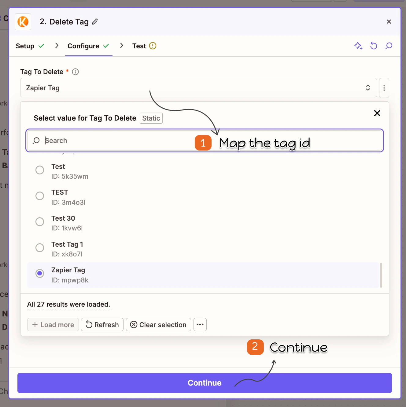 delete tag configuration in Zapier