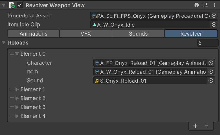 Revolver Weapon View with partial reload animation entries