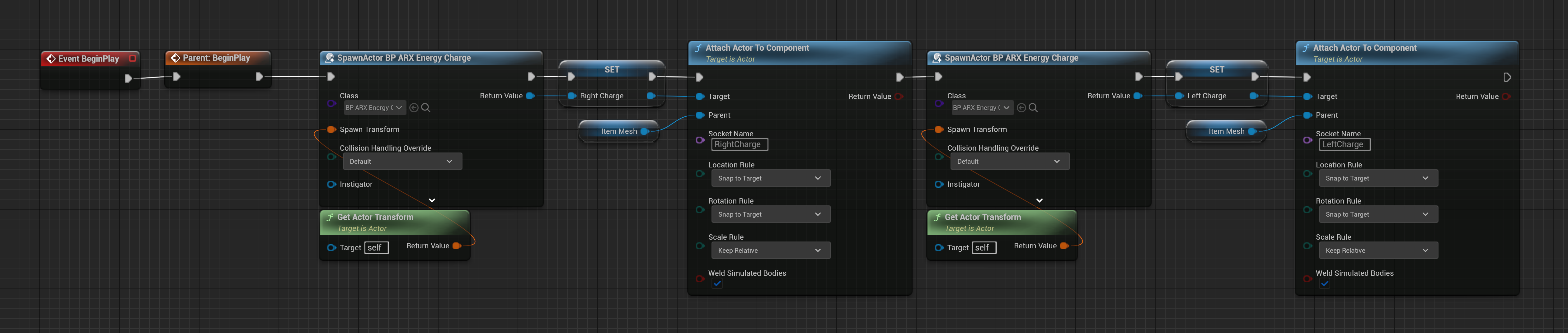 BP ARX Mk2 Event Graph initializing holograph, charge audio, and energy-charge components
