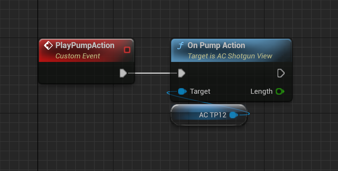 BP TP12 Event Graph applying the authored aim point, custom fire effects, and pump behavior