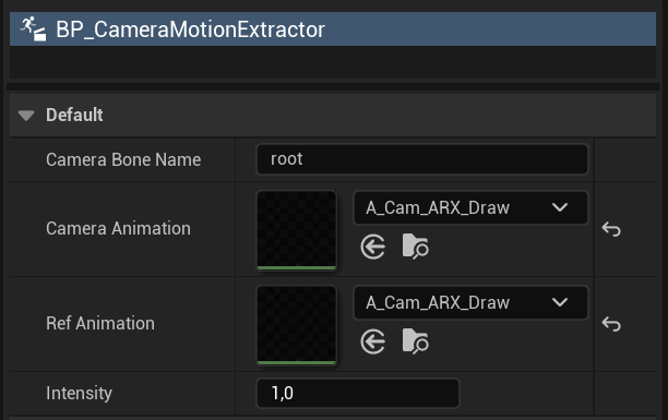 Camera motion extractor settings