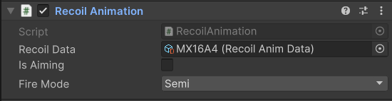 Recoil Animation component in the Unity Inspector