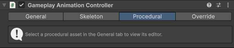 Gameplay Animation Controller Procedural tab asking for a procedural asset