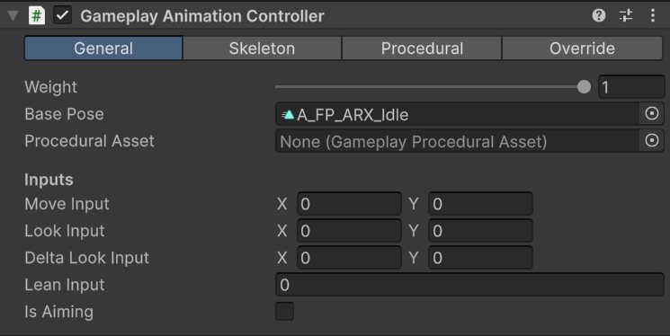 Gameplay Animation Controller General tab in the Unity Inspector