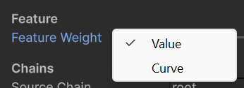Feature Weight alpha mode menu