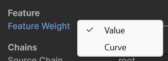 Feature Weight alpha mode menu