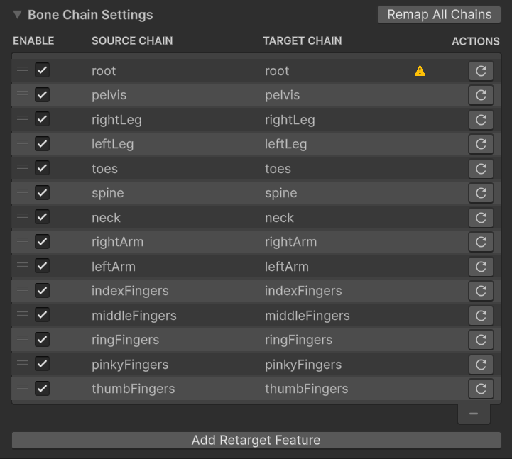 Bone Chain Settings list