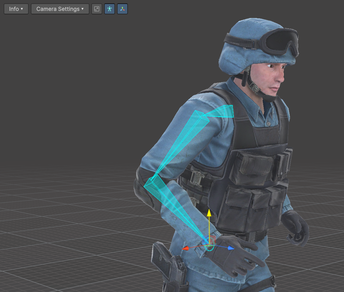 Retargeted character with bone renderer and gizmos