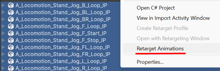 Batch retarget animation settings