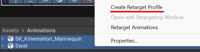 Create Retarget Profile menu item