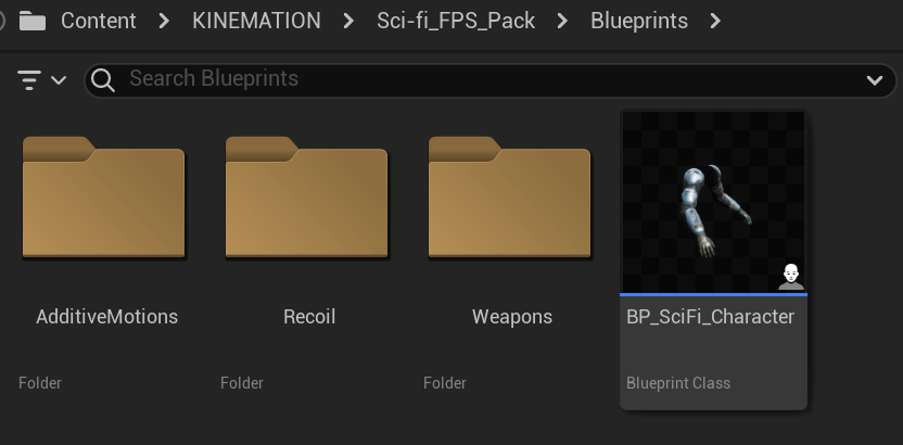 Sci-Fi character and weapon Blueprint folders