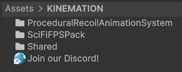 KINEMATION folders in the Project window after importing Sci-Fi FPS Pack