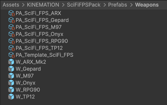 Weapon and throwable prefabs included in Sci-Fi FPS Pack