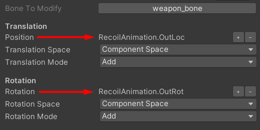 Modify Bone modifier bound to Recoil Animation outputs