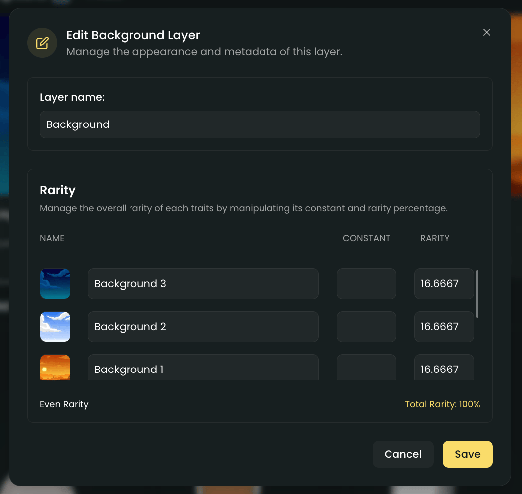 Generative rarity setup