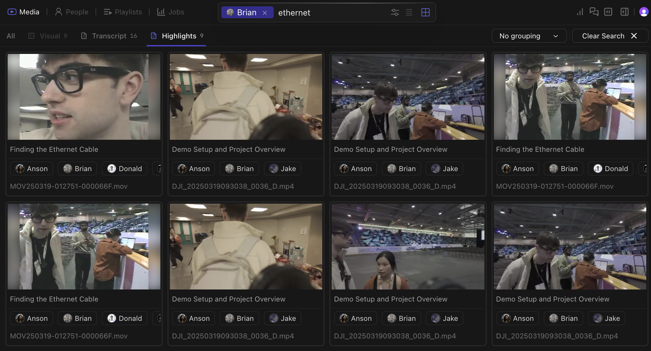 Searching for Brian in Kino interface