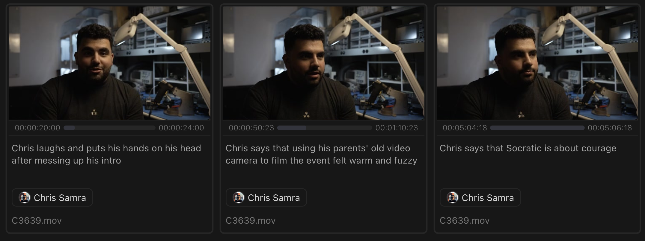 Video timeline with person identification